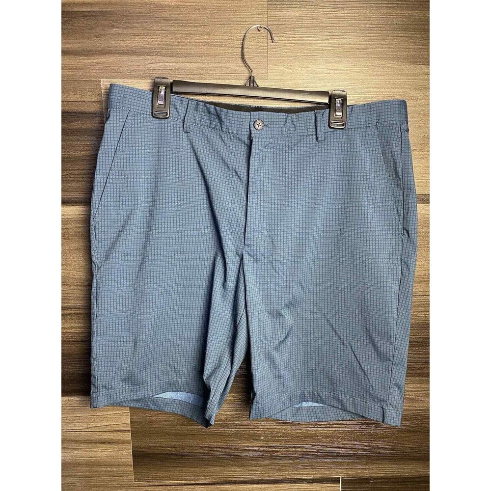 Greg Norman Plaid Polyester Spandex Casual Golf Shorts Mens Size 36 Blue Plaid